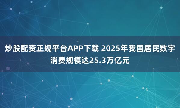 炒股配资正规平台APP下载 2025年我国居民数字消费规模达25.3万亿元